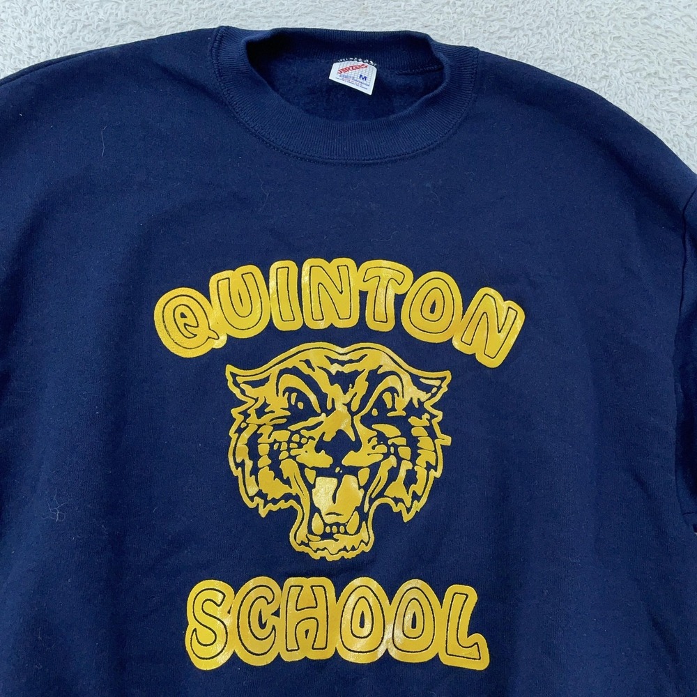 Vtg Quinton School‎ Sweatshirt Mens Small New Jersey Wildcats Blue Crewneck USA